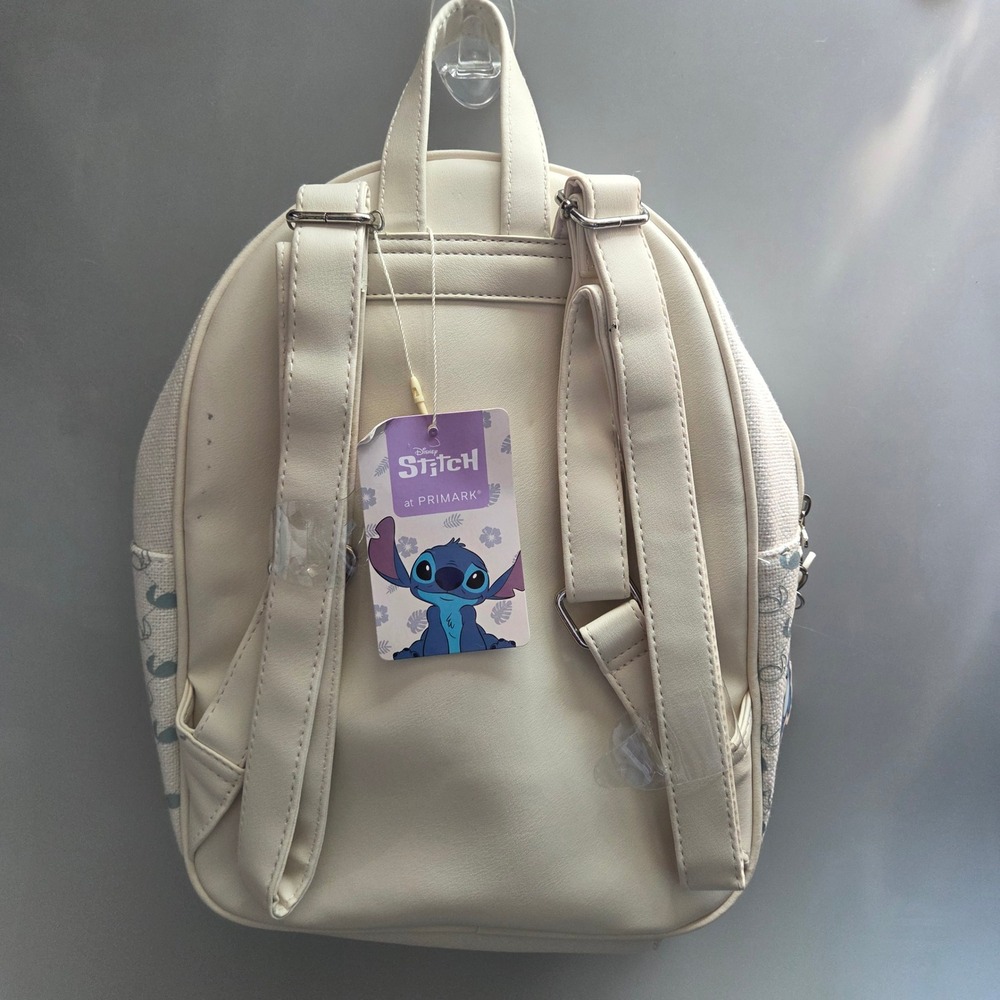 Disney Stitch Primark Mini Backpack Ecru Cream Faux Leather Canvas New NWT - Picture 2 of 8